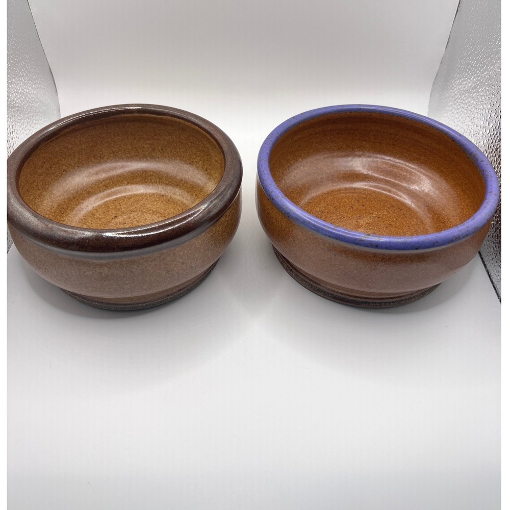 Studio Pottery Handcrafted Speckled Stoneware Bowls Set 2 Brown Purple Excellent